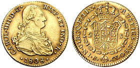 1808. Carlos IV. Sevilla. CN. 2 reales. (Cal. 460). 6,71 g. Bonito color. Ex Áureo 31/05/2006, nº 741. Escasa. MBC+/EBC-.