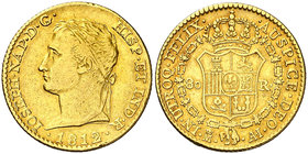 1812/1. José Napoleón. Madrid. AI. 80 reales. (Cal. 10). 6,69 g. Bonito color. Rara. MBC.