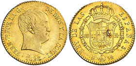 1823. Fernando VII. Madrid. SR. 80 reales. (Cal. 219). 6,77 g. Tipo "cabezón". Bella. Parte de brillo original. Muy escasa así. EBC-/EBC.
