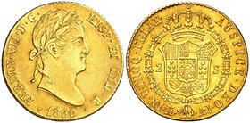 1830. Fernando VII. Madrid. AJ. 2 escudos. (Cal. 227). 6,72 g. Leves marquitas. Preciosa pátina. Ex Colección Mariana Pineda, Áureo 16/11/2005, nº 711...