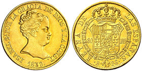 1839. Isabel II. Barcelona. PS. 80 reales. (Cal. 55). 6,74 g. Bella. Brillo original. EBC/EBC+.