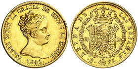 1841. Isabel II. Barcelona. PS. 80 reales. (Cal. 58). 6,73 g. Busto grande. Golpecito. Parte de brillo original. MBC+/EBC-.
