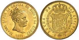 1841. Isabel II. Barcelona. PS. 80 reales. (Cal. 58). 6,74 g. Busto pequeño. Precioso color. Brillo original. Ex Colección O'Callaghan 10/11/2016, nº ...