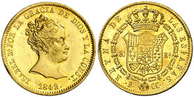 1842. Isabel II. Barcelona. CC. 80 reales. (Cal. 60). 6,74 g. Hojita. Pleno brillo original. Bella. (EBC/EBC+).