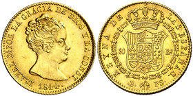 1844. Isabel II. Barcelona. PS. 80 reales. (Cal. 62). 6,73 g. Bella. Brillo original. Escasa así. EBC.