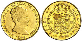 1846. Isabel II. Barcelona. PS. 80 reales. (Cal. 64). 6,75 g. Bella. Brillo original. Ex Áureo 27/02/2002, nº 1301. Escasa así. EBC/EBC+.