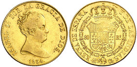 1834. Isabel II. Madrid. CR. 80 reales. (Cal. 67). 6,74 g. MBC+/EBC-.
