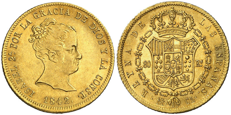 1842. Isabel II. Madrid. CL. 80 reales. (Cal. 75). 6,75 g. Leves rayitas. Precio...