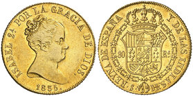 1835. Isabel II. Sevilla. DR. 80 reales. (Cal. 83). 6,74 g. Precioso color. Ex Colección O'Callaghan 10/11/2016, nº 509. Rara. MBC+/EBC-.