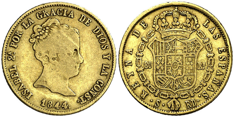 1844/3. Isabel II. Sevilla. RD. 80 reales. (Cal. 94). 6,68 g. Ex Áureo & Calicó ...