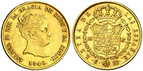 1846. Isabel II. Sevilla. RD. 80 reales. (Cal. 97). 6,70 g. Atractiva. Escasa así. EBC-/EBC.