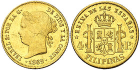 1862. Isabel II. Manila. 4 pesos. (Cal. 126). 6,76 g. MBC-/MBC.