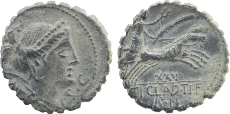 TI. CLAUDIUS NERO. Serrate Denarius (79 BC). Rome.
Obv: S C.
Draped bust of Di...