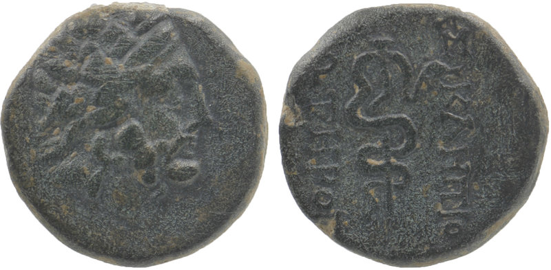 Mysia, Pergamon. Ca. 200-113 B.C. AE
Laureate head of Asklepios (or Zeus) right ...
