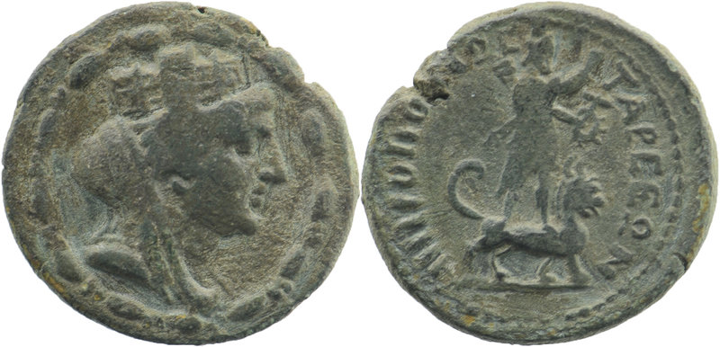 CILICIA. Tarsos. Ae (164-27 BC)
Turreted, veiled and draped bust of Tyche right...