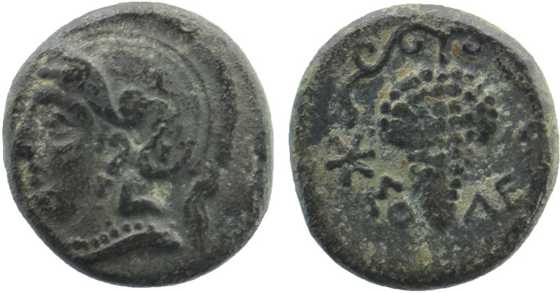CILICIA, Soloi. Circa 400-350 BC. AE
Helmeted head of Athena left. .
Rev: Grap...