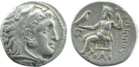 Kingdom of Macedon, Alexander III 'the Great' AR Drachm. Kolophon, circa 319-310 BC
Herakles right, wearing lion skin headdress 
Rev: Zeus Aëtophoros ...