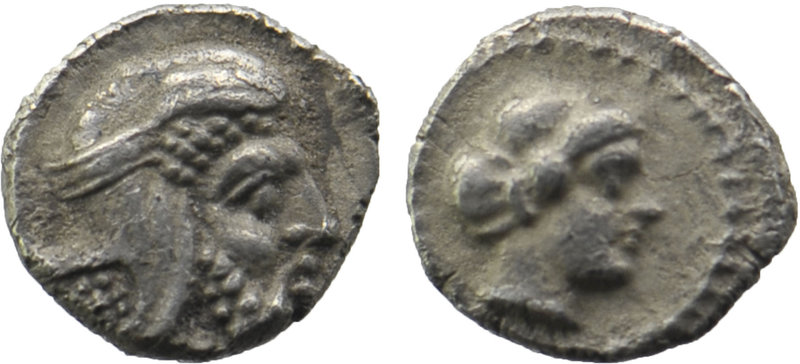CILICIA, Uncertain. 4th century BC. AR Obol
Obv: Head of female right, hair in ...