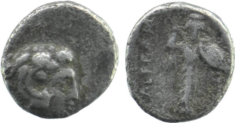 Mysia, Pergamon AR Diobol. Circa 310-284 BC.
Head of Herakles right, wearing li...