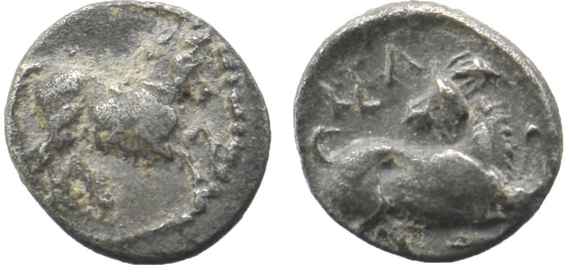 CILICIA, Kelenderis. Circa 425-400 BC. AR Obol
Horse rearing right / Goat kneel...