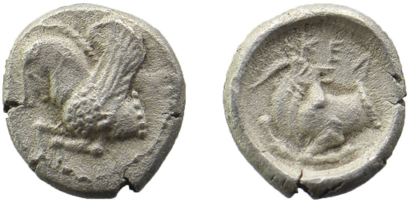 Cilicia. Kelenderis. AR Obol, 410-375 BC
Obv: Forepart of Pegasos left.
Rev: For...