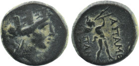 Phrygia, Apameia. Ca. 88-40 B.C. AE
Tyche right
Rev: Marsyas advancing right, playing aulos.
SNG von Aulock 3472. aVF.
4,46 gr. 19 mm