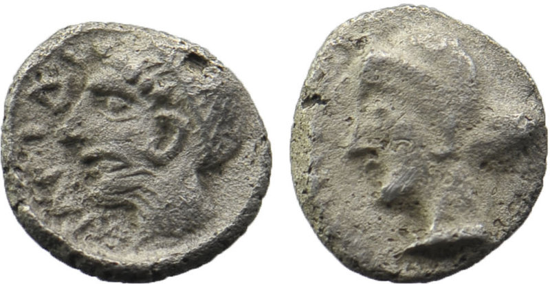 Cilicia. Nagidos circa 420-380 BC. Obol AR 
 Head of Aphrodite left, hair bound ...
