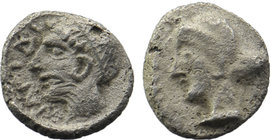 Cilicia. Nagidos circa 420-380 BC. Obol AR 
 Head of Aphrodite left, hair bound in sphendqone / NAΓΙΔΕΩΝ, head of Dionysos left. 
Cf. SNG France 14-15...