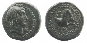 CILICIA. Seleukeia. Ae (2nd-1st centuries BC).
Obv: Laureate head of Apollo right;
Rev: ΣΕΛΕΥΚΕΩΝ ΤΩΝ ΠΡΟΣ ΤΩΙ ΚΑΛΥΚΑΔΝΩΙ. Forepart of horse right; ...