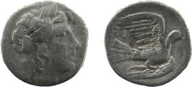Sikyonia, Sikyon AR Obol. 350-330/20 BC. 
Laureate head of Apollo right / Dove flying right
BCD Peloponnesos 257-60; HGC 5, 226
0,77 gr. 12 mm