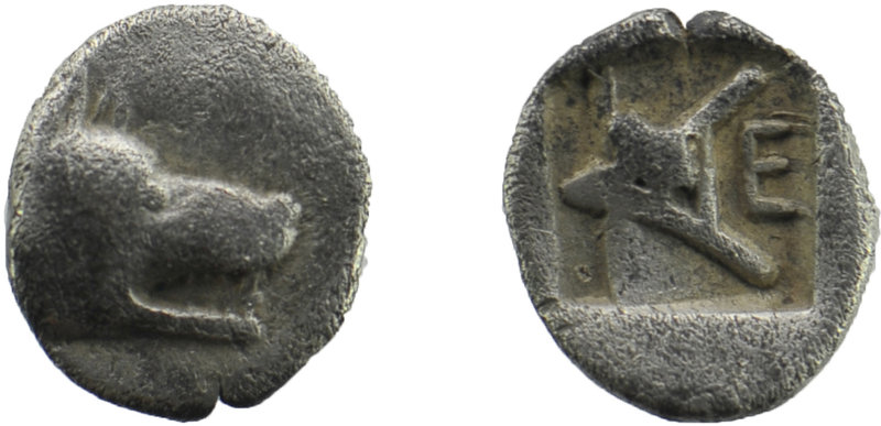 Argos , Argolis. AR Obol. c. 420/10-370s BC
Obv. Head of wolf right.
Rev. A with...