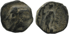 Cappadocian Kingdom. Ariarathes III. 230-220 B.C. AE
Obv: Head of Ariarathes III left wearing bashlyk with ear and neck flaps on back of head
Rev: [...