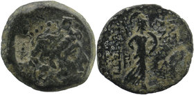 SELEUKID KINGDOM. Antiochos IX Philopator (114/3-95 BC). Ae.
Diademed head right.
Athena advancing right, holding spear and shield; monogram behind.
S...