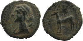 Galatian Kingdom. Amyntas. 39-25 B.C. AE 1 
Pisidia or Lykaonia.
Obv: Draped bust of Artemis left, with bow and quiver over shoulder
Rev: Stag standin...