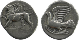 Sikyonia, Sikyon. Ca. 330/20-280 B.C. AR hemidrachm 
Chimaera advancing left; ΣI below 
Dove flying left; one pellet above tail feathers. 
BCD 292; SN...