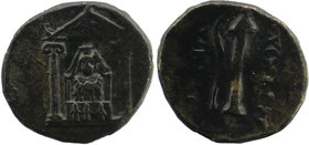 Perge , Pamphylia. AE17 (4.52 g), c. 50-30 BC.
Cult statue of Artemis Pergaia facing within distyle temple.
Bow and quiver.
Colin series 7.2; SNG Fran...