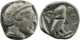 Attica, Athens AR Tetradrachm after 449 BC. 
Helmeted head of Athena right 
AΘE, owl standing right; olive-sprig and crescent above. 
SNG Cop 39. 
16,...