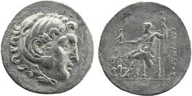 Kings of Macedon. Temnos. Alexander III "the Great" 336-323 BC. Tetradrachm AR 
Head of Herakles in lion-skin headdress to right.
Zeus, wearing himati...