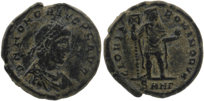 Honorius. A.D. 393-423. AE 2
Nicomedia mint, struck A.D. 393-395.
 D N HONORIVS ...