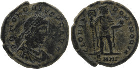 Honorius. A.D. 393-423. AE 2
Nicomedia mint, struck A.D. 393-395.
 D N HONORIVS P F AVG, pearl-diademed, draped, and cuirassed bust right 
GLORIA ROMA...