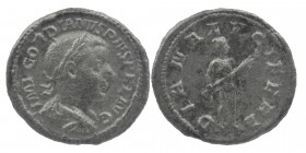 Gordian III. AD 238-244.
AR Denarius.
IMP GORDIANVS PIVS FEL AVG, Laureate, draped and cuirasssed bust right. / DIANA LVCIFERA, Diana standing right...