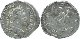 Caracalla (198-217 AD). AR Denarius
 ANTONINVS AVG BRIT, laureate head right.
Rev. MONETA AVG, Moneta standing left, holding scales and cornucopia.
RI...