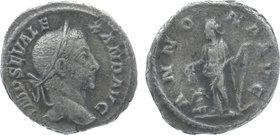 Severus Alexander AR Denarius. Rome, AD 226. 
Laureate and draped bust right, seen from behind 
Rev: Annona standing left, holding grain ears over mod...