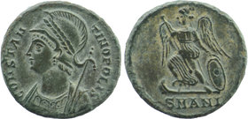 Commemorative Series, 330-354. AE Nummus 
struck under Constantine I the "Great", Antioch, 10th officina, 335-337.
Obv. CONSTANTINOPOLIS, Helmeted and...