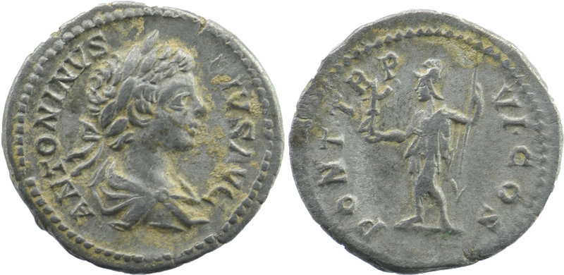 Caracalla. A.D. 198-217. AR denarius Rome, A.D. 199.
MP CAES M AVR ANTON AVG, l...