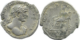 Hadrian. A.D. 117-138. AR denarius Rome, A.D. 117
Laureate head of Hadrian right
Rev: Fortuna seated left, holding rudder on globe and cornucopia; i...
