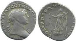 Trajan AR Denarius. Rome, circa AD 107-111. 
Laureate bust right, slight drapery on far shoulder
Rev: Half-Nude Victory standing left, holding wreath ...