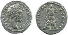 Septimius Severus AD 193-211. Laodicea Ar Denarius
Obv: L SEPT SEV PERET AVG IMP, laureate head right.
Rev: INVICTO IMP, captive seated right at foo...