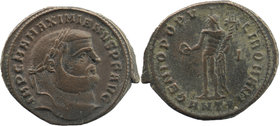 Maximianus Herculeus (286-310), Follis,Antiochia,
laureate head ight
Rev: Genius standing left ., holding cornucopiae and patera; in field,
RIC 54b
9,...