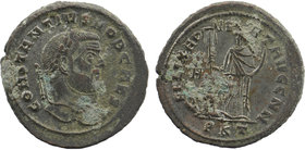 Constantius I. As Caesar, A.D. 293-305. AE follis . Silvered
Carthage mint, Struck A.D
Laureate head right 
Rev: Africa standing facing, head left, we...